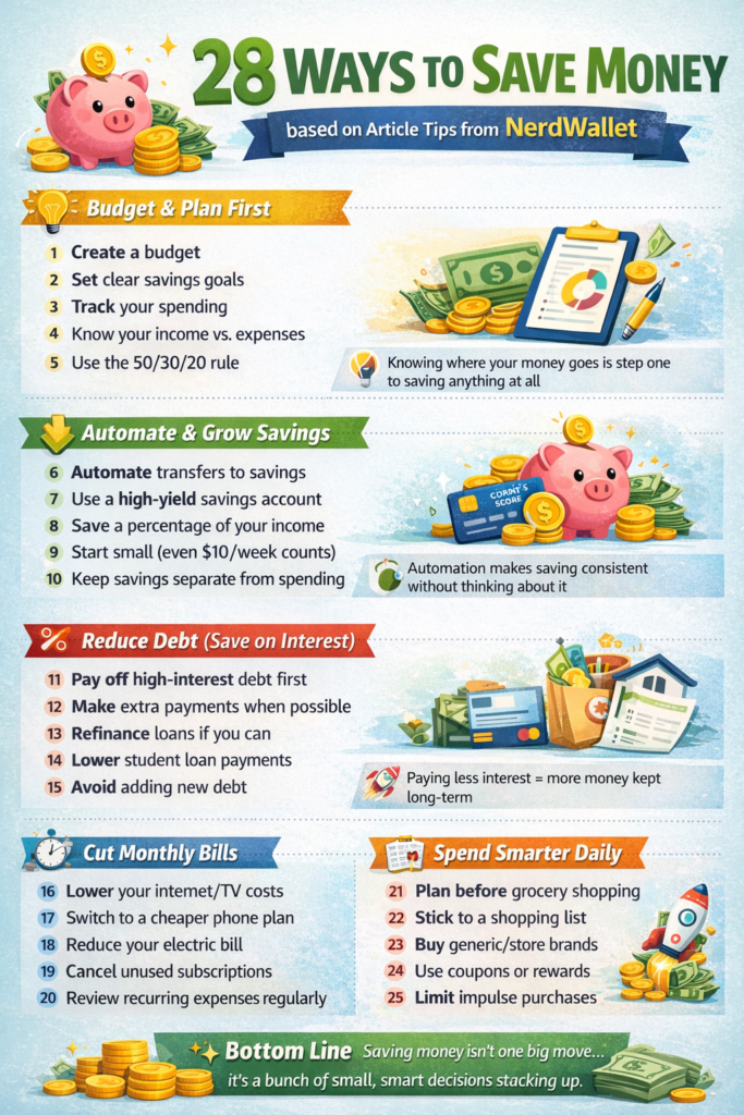 28 Ways To Save Money Infographic